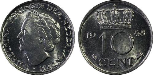 Koningin Wilhelmina 10 cent 1948 MS65 PCGS gecertificeerd, Postzegels en Munten, Munten | Nederland, Losse munt, 10 cent, Koningin Wilhelmina