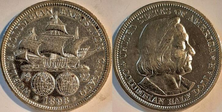 0,5 Usd 1893 Usa (MuntenenBankbiljetten-Wereldmunten), Postzegels en Munten, Munten | Amerika, Verzenden