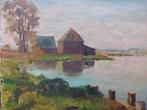 Adam Potgieter ( 1899-1982 ) - Landschap met meer en huizen., Antiek en Kunst