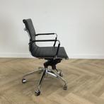 Design vergaderstoel / bureaustoel, vv zwart leren bekleding, Gebruikt, Zwart, Ophalen of Verzenden, Bureaustoel