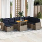 vidaXL 9-delige Loungeset met kussens poly rattan acacia, Verzenden, Nieuw, Rotan, Loungeset