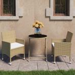 vidaXL 3-delige Bistroset poly rattan en gehard glas beige, Verzenden, Nieuw, Rotan