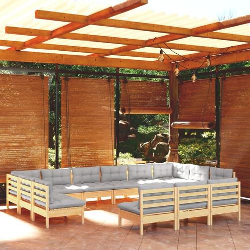 vidaXL 13-delige Loungeset met grijze kussens massief, Tuin en Terras, Tuinsets en Loungesets, Loungeset, Nieuw, Verzenden