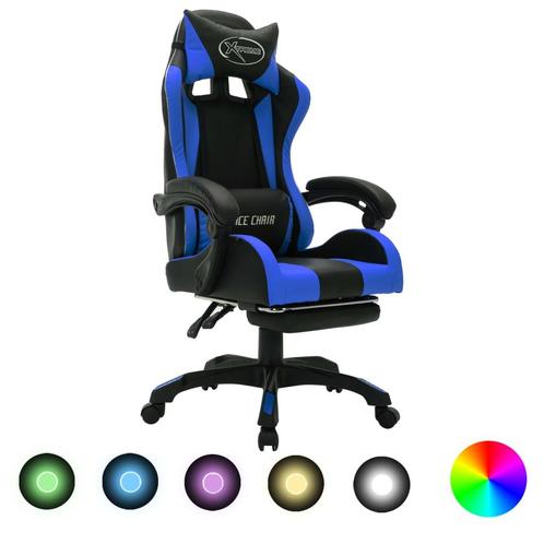 vidaXL Racestoel met RGB LED-verlichting kunstleer blauw en, Huis en Inrichting, Bureaus, Nieuw, Verzenden