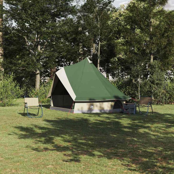 vidaXL Familie Tipi Tent met dak Groen en beige 400 x 346 x, Caravans en Kamperen, Tenten, Nieuw, Verzenden