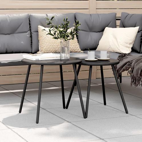 vidaXL Tuintafeltjes 2 st rond gepoedercoat staal zwart, Tuin en Terras, Tuintafels, Nieuw, Metaal, Verzenden