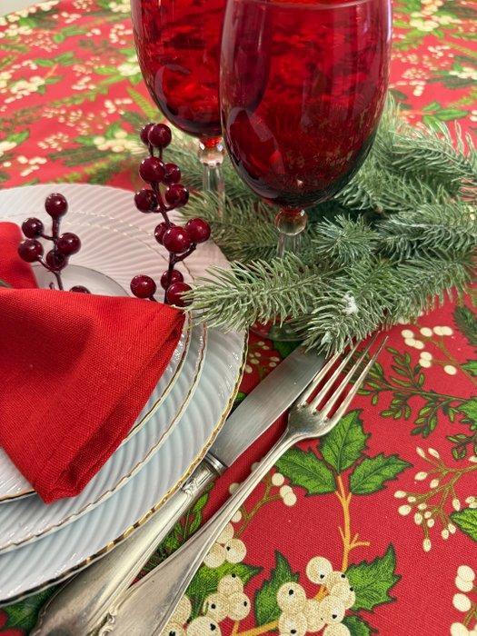 Kerstthema tafelkleed met kerstbloemen - Tafelkleed - 2.36 m, Antiek en Kunst, Antiek | Kleden en Textiel