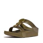 -0% FitFlop  FitFlop Halo bead-circle metallic h-bar slides, Kleding | Dames, Schoenen, Slippers, Verzenden, Nieuw, Groen