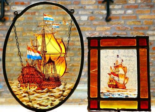 Glas-in-loodraam (2) - Handvervaardigd - 1850-1900 -, Antiek en Kunst, Curiosa en Brocante