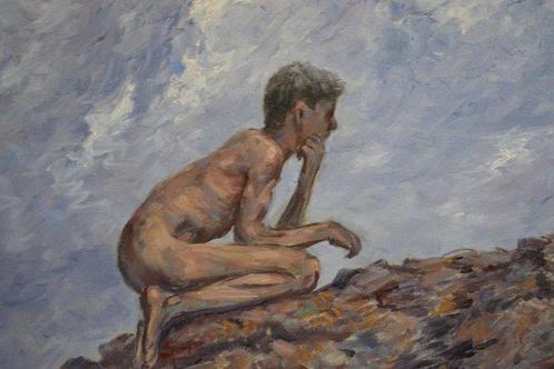 Chris van Dijk (1952) - Impressionist  Le Garçon regarde la, Antiek en Kunst, Kunst | Schilderijen | Klassiek