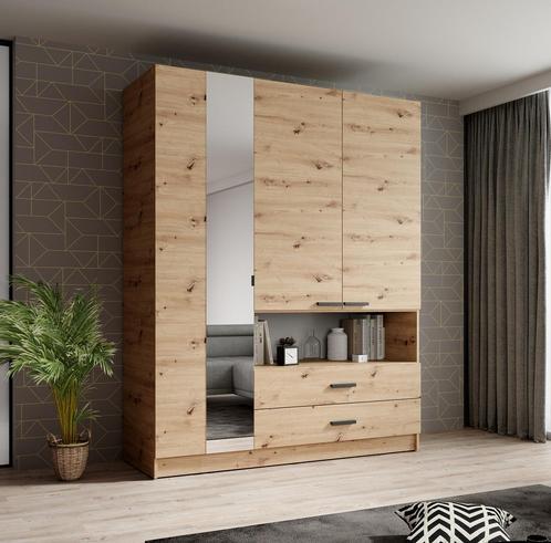 Kledingkast - Eiken - 158x55x201 - Spiegel - Garderobekast, Huis en Inrichting, Kasten | Vitrinekasten, 50 tot 75 cm, Nieuw, 200 cm of meer