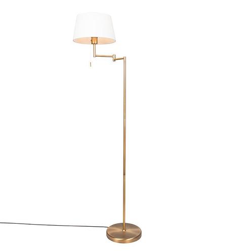 Klassieke vloerlamp brons met witte kap verstelbaar - Ladas, Huis en Inrichting, Lampen | Vloerlampen, Nieuw, Overige materialen