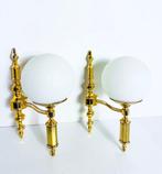 Wandkandelaar - Boule - Glas, Messing, Antiek en Kunst