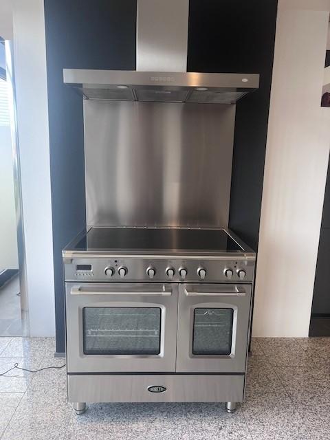 Boretti CFBI902IX RVS fornuis+achterplt &amp; afzuigkap SALE, Witgoed en Apparatuur, Fornuizen, Vrijstaand, 5 kookzones of meer