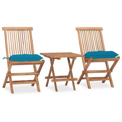 vidaXL 3-delige Tuinset inklapbaar met kussen massief, Tuin en Terras, Tuinsets en Loungesets, Tuinset, Nieuw, 2 zitplaatsen, Teakhout
