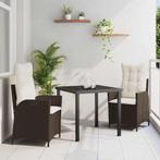 vidaXL 3 Delige Tuin Eetset Met Kussens Bruin Poly Rattan, Tuin en Terras, Verzenden, Nieuw, Rotan
