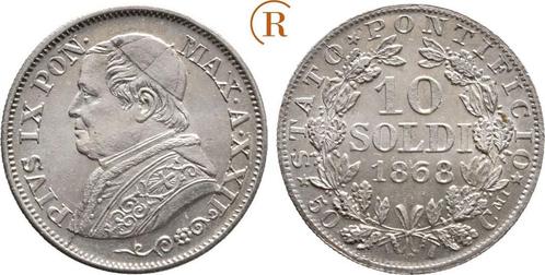 10 Soldi Rom 1868 R Vatikan: Pius Ix, 1846-1878:, Postzegels en Munten, Munten | Europa | Niet-Euromunten, Verzenden