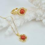 Bloedkoraal - Zilver, Verguld - 2-delige sieradenset -