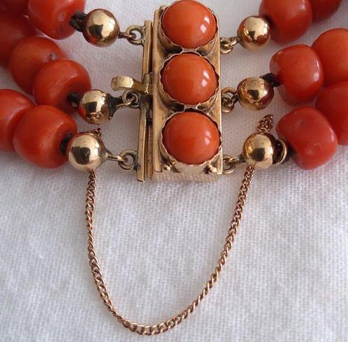 Armband - 14 karaat Geel goud Koraal - Dikke koraal, Sieraden, Tassen en Uiterlijk, Armbanden