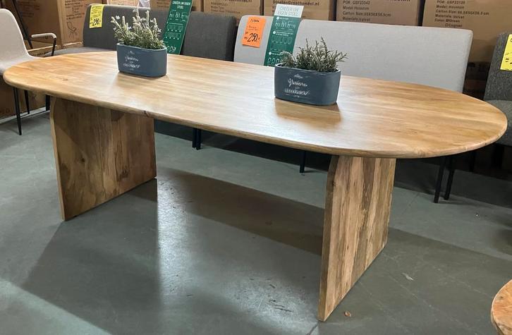 Nieuwe mangohouten ovale eettafel BULLNOSE – Japandi, Huis en Inrichting, Tafels | Eettafels, 50 tot 100 cm, 200 cm of meer, Ovaal