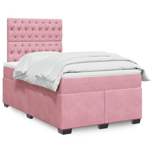 vidaXL Boxspring met matras fluweel roze 120x200 cm, Huis en Inrichting, Slaapkamer | Bedden, 120 cm, 200 cm, Twijfelaar, Nieuw