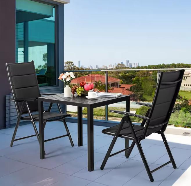 Set 2 Opvouwbare Tuinstoelen Zwart – Aluminium, Verstelbaar, Tuin en Terras, Tuinstoelen, Nieuw, Inklapbaar, Aluminium, Verzenden