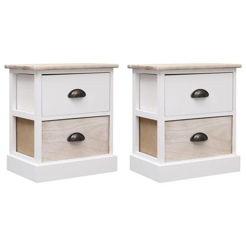 vidaXL Nachtkastjes 2 st 38x28x45 cm paulowniahout wit en, Huis en Inrichting, Slaapkamer | Nachtkastjes, Nieuw, Minder dan 45 cm