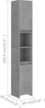vidaXL Badkamerkast 30x30x183,5cm spaanplaat betongrijs, Huis en Inrichting, Ophalen of Verzenden, Nieuw