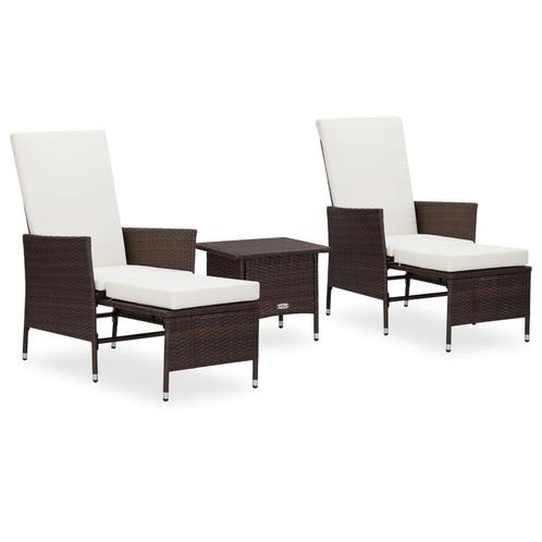 vidaXL 3-delige Loungeset met kussens poly rattan bruin, Tuin en Terras, Tuinsets en Loungesets, Loungeset, Nieuw, 3 zitplaatsen