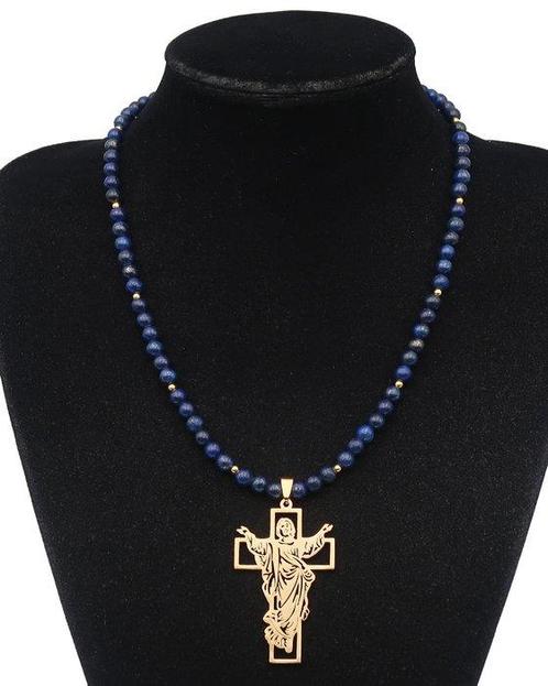 Lapis lazuli - Kruis van de Redder – De Verlosser Christus,, Antiek en Kunst, Antiek | Boeken en Bijbels