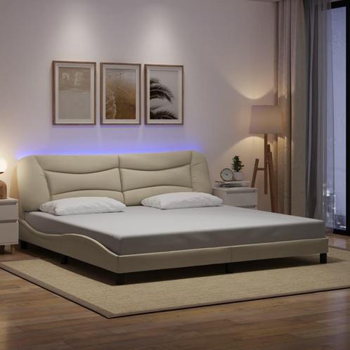 vidaXL Bedframe met LED zonder matras 200x200 cm stof, Huis en Inrichting, Slaapkamer | Bedden, Overige maten, 200 cm, Crème, Tweepersoons