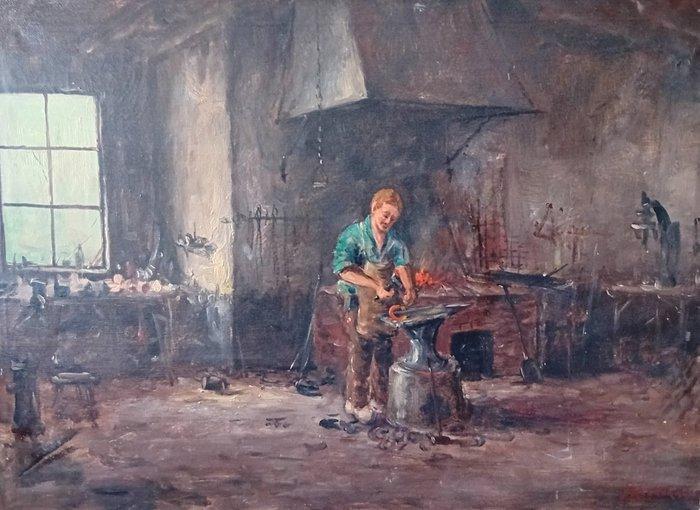 Jan Kelderman (1914-1990 ) - De Smederij, Antiek en Kunst, Kunst | Schilderijen | Klassiek