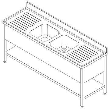 Spoeltafel | PRIME | RVS | 2 Spoelbakken (Midden) + beschikbaar voor biedingen