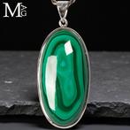 Grote teardrop cabochon Zilveren hanger met malachiet -