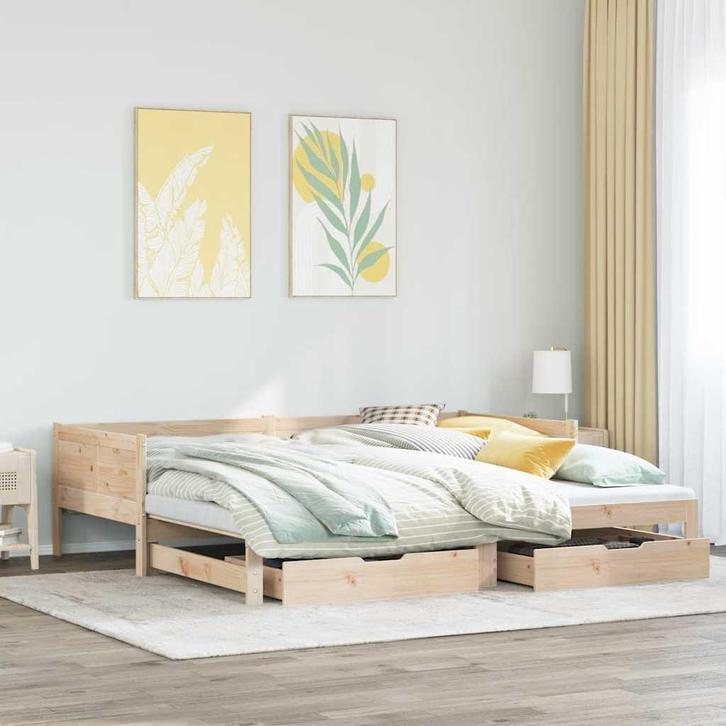 vidaXL Slaapbank met onderschuifbed en lades zonder matras, Huis en Inrichting, Slaapkamer | Bedden, 90 cm, 190 cm of minder, Bruin