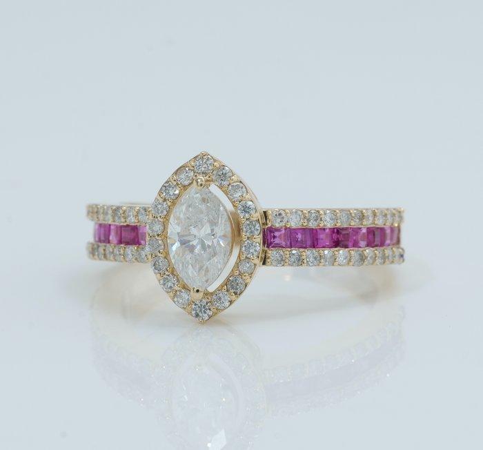Statement ring - 14 karaat Geel goud - 0.77ct. tw. Diamant, Sieraden, Tassen en Uiterlijk, Antieke sieraden
