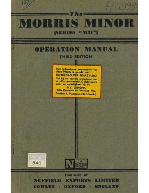 1950 MORRIS MINOR INSTRUCTIEBOEKJE ENGELS, Auto diversen, Handleidingen en Instructieboekjes