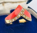 Ring - 18 karaat Geel goud Diamant (Natuurlijk) - Koraal, Sieraden, Tassen en Uiterlijk, Ringen, Nieuw