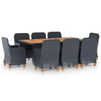 vidaXL 9-delige Tuinset met kussens poly rattan donkergrijs, Tuin en Terras, Nieuw, 8 zitplaatsen, Tuinset, Verzenden