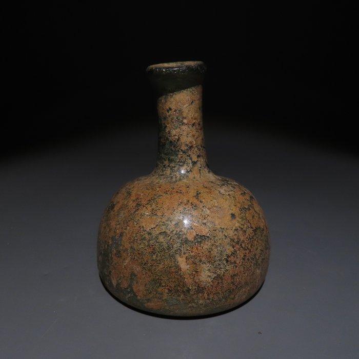 Oud-Romeins Glas Flesje. 3e eeuw n.Chr. Hoogte 8 cm., Verzamelen, Mineralen en Fossielen