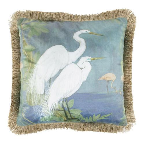 kussen fluweel zilverreigers gouden franjes 45x45cm*, Huis en Inrichting, Woonaccessoires | Overige, Verzenden