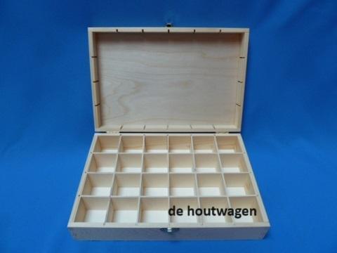 stenenkist - verzamelkist met 24 vakjes - houten kist, Verzamelen, Mineralen en Fossielen, Overige typen, Ophalen of Verzenden