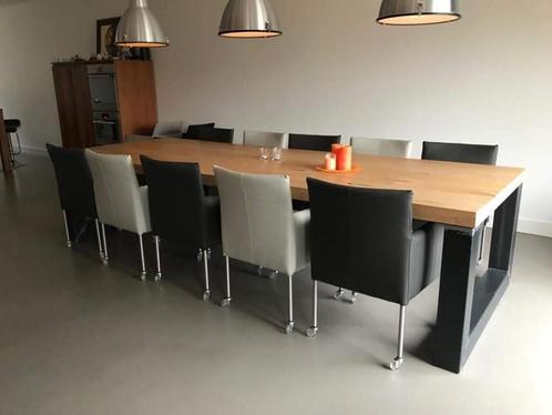 Set van 10 leren kuip eetkamerstoelen - met wieltjes - grijs, Huis en Inrichting, Stoelen, Overige kleuren, Nieuw, Leer, Ophalen of Verzenden