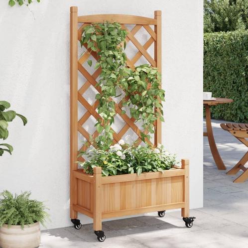vidaXL Plantenbak met latwerk en wielen massief vurenhout, Tuin en Terras, Bloembakken en Plantenbakken, Nieuw, Hout, Verzenden