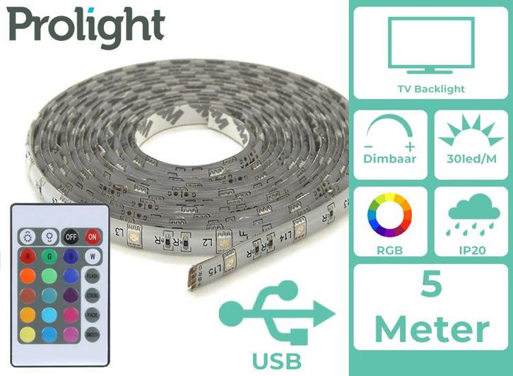Prolight LED-Strip - Multicolour - 2 Meter - USB-Aangedreven, Huis en Inrichting, Lampen | Losse lampen, Nieuw, Verzenden