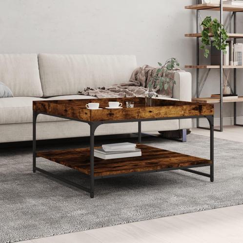 vidaXL Salontafel 80x80x45 cm bewerkt hout en ijzer gerookt, Huis en Inrichting, Tafels | Salontafels, 50 tot 100 cm, Nieuw, Overige houtsoorten