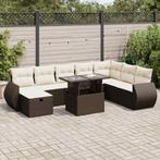 vidaXL 9-delige Loungeset met kussens poly rattan bruin, Verzenden, Nieuw, Rotan, Loungeset
