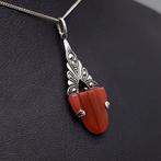Zilver, Art Deco - Ketting met hanger - Carneool +