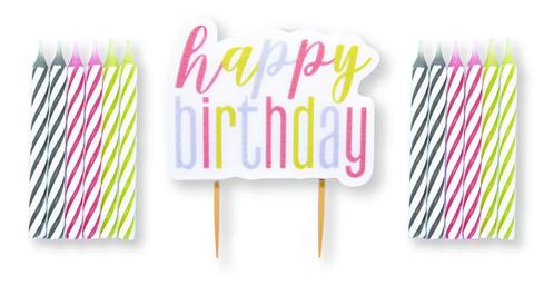 Happy Birthday Kaarsen Groen Roze 13st, Hobby en Vrije tijd, Feestartikelen, Nieuw, Verzenden