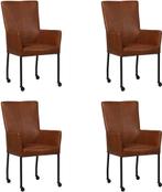 Set van 4 Cognac leren moderne eetkamerstoelen - met armleun, Huis en Inrichting, Stoelen, Overige kleuren, Nieuw, Leer, Ophalen of Verzenden